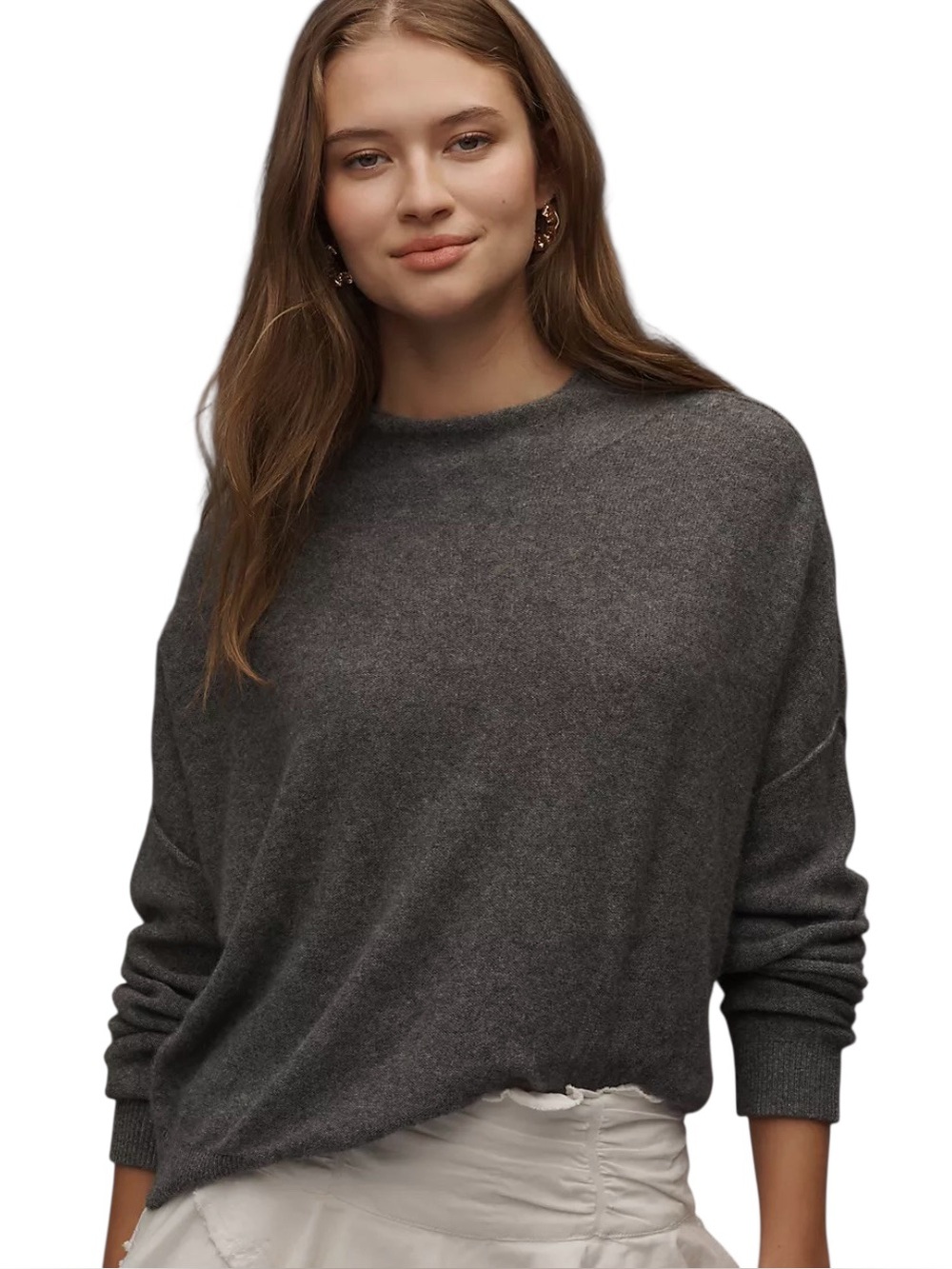 Pilcro Alani 100% Cashmere Mock Neck Sweater XL Charcoal Relaxed Boxy Anthro
